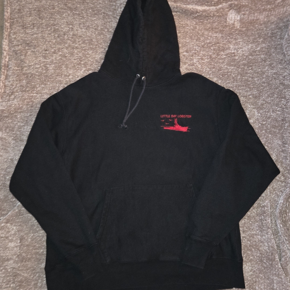 Mens Hoodie-Black with Red Embroidery On Front and Back